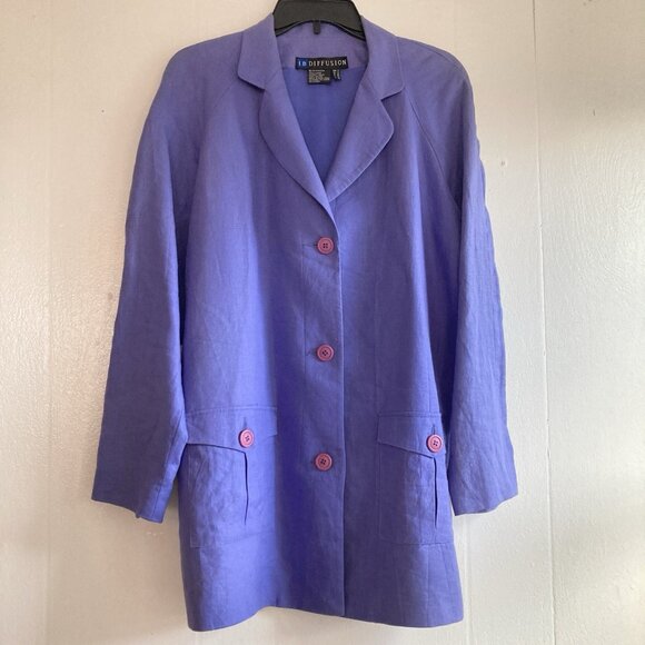VTG IB Diffusion Linen Blazer Top Long Lines Jacket Button Front Oversized Sz 8 - Picture 2 of 9